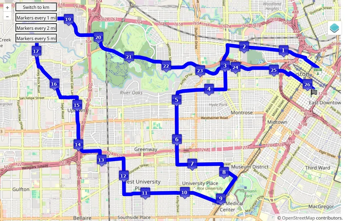 race course map Chevron Houston Marathon 2025