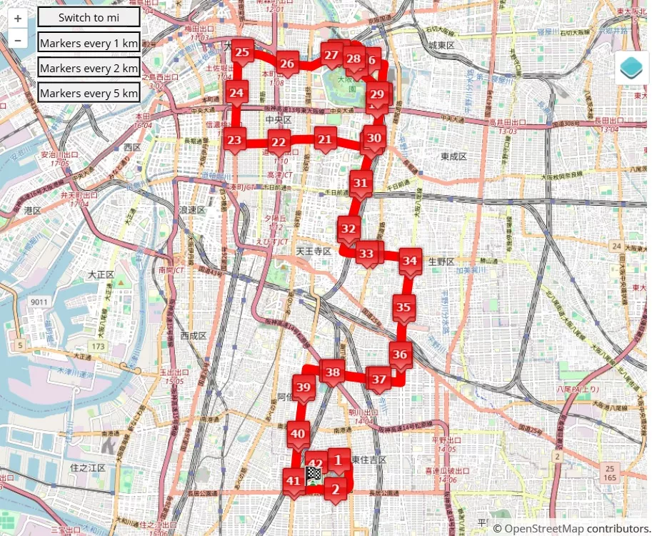 mappa percorso di gara Osaka Women's Marathon 2025