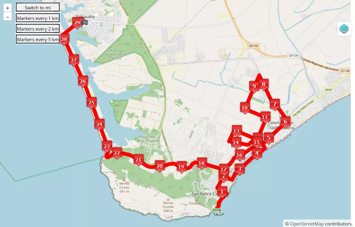 Maratona Maga Circe 2025, mappa percorso gara 28 km