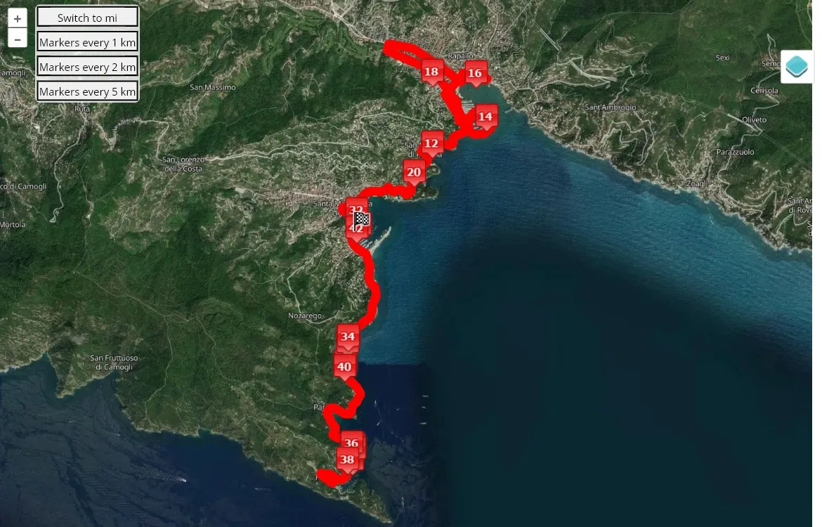 Portofino Marathon 2025, 42.195 km race course map