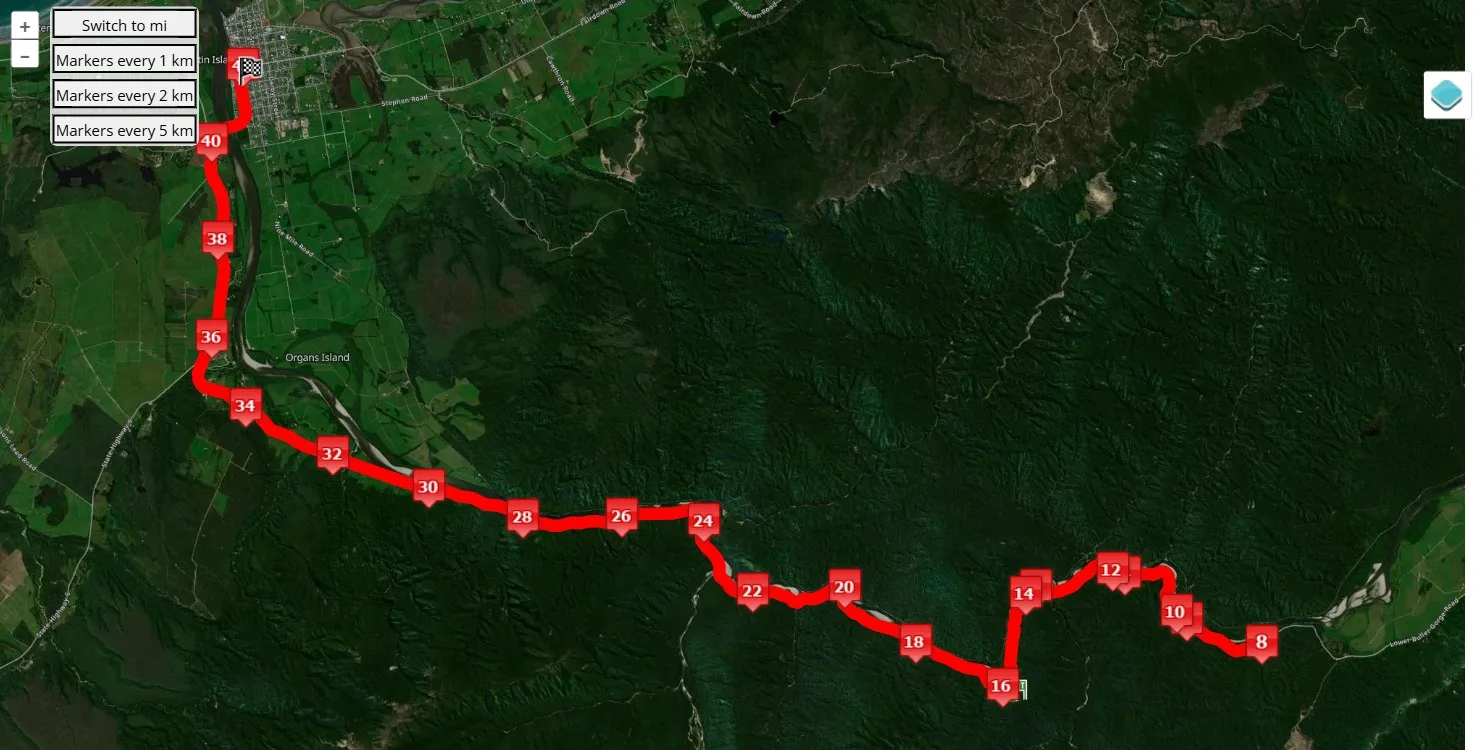 Buller Gorge Marathon 2025, mappa percorso gara 42.195 km