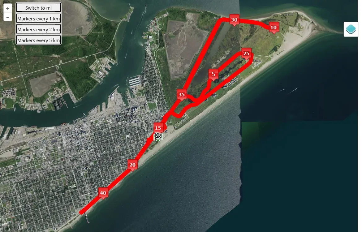 race course map Galveston Marathon 2025