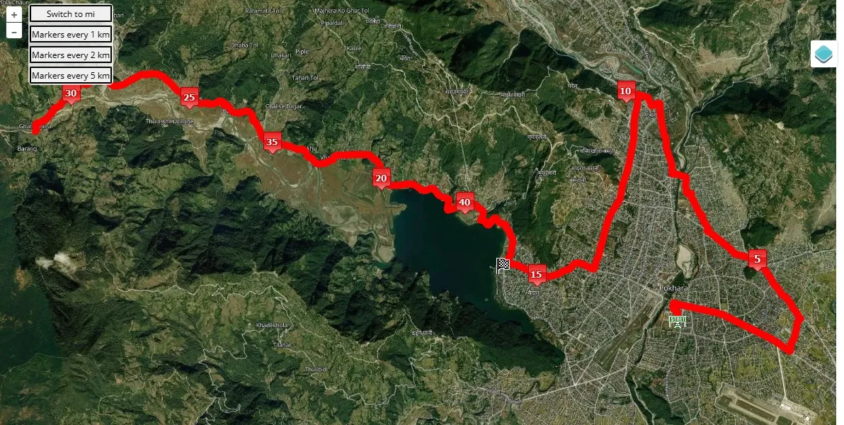 race course map Pokhara International Marathon 2025