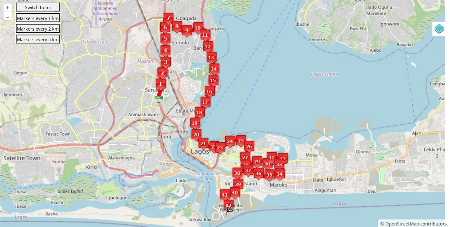 race course map Access Lagos City Marathon 2025