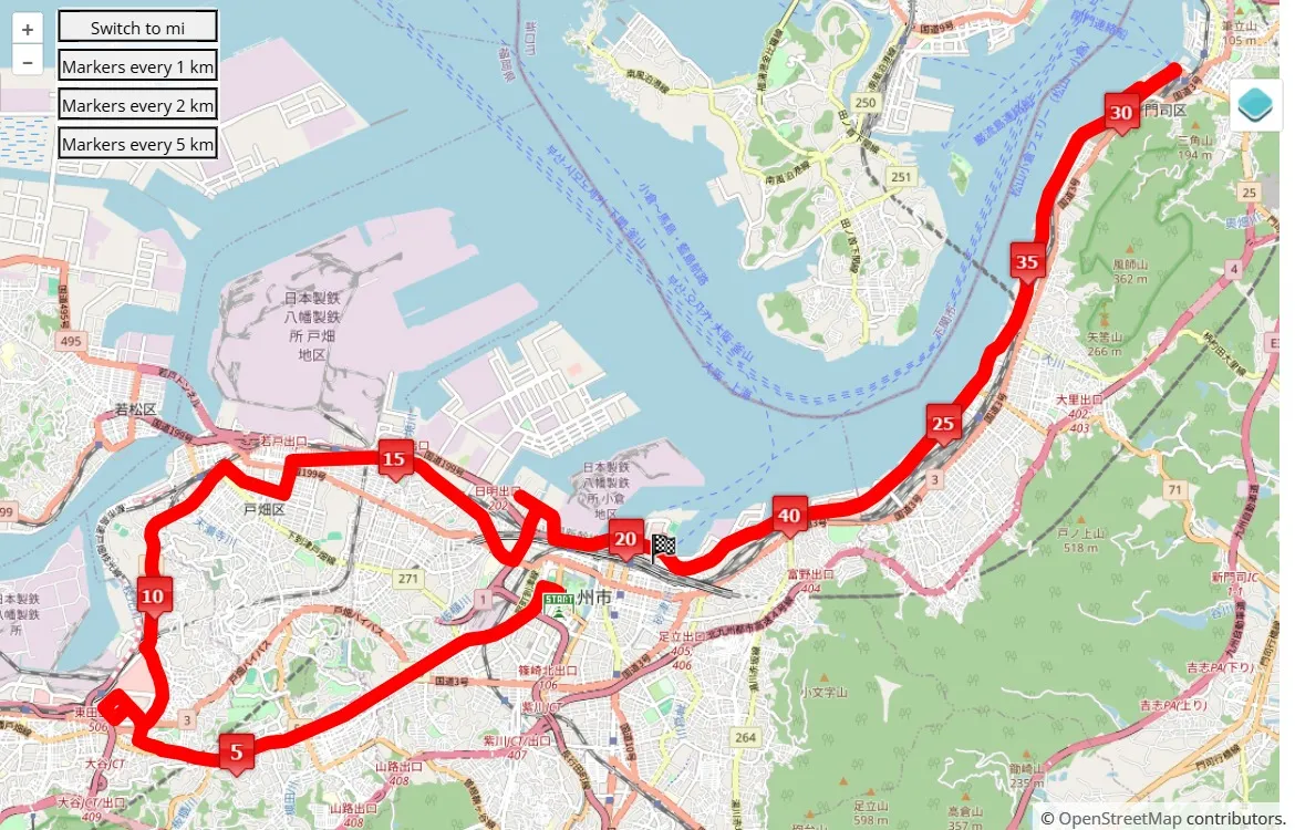 race course map Kitakyushu Marathon 2025