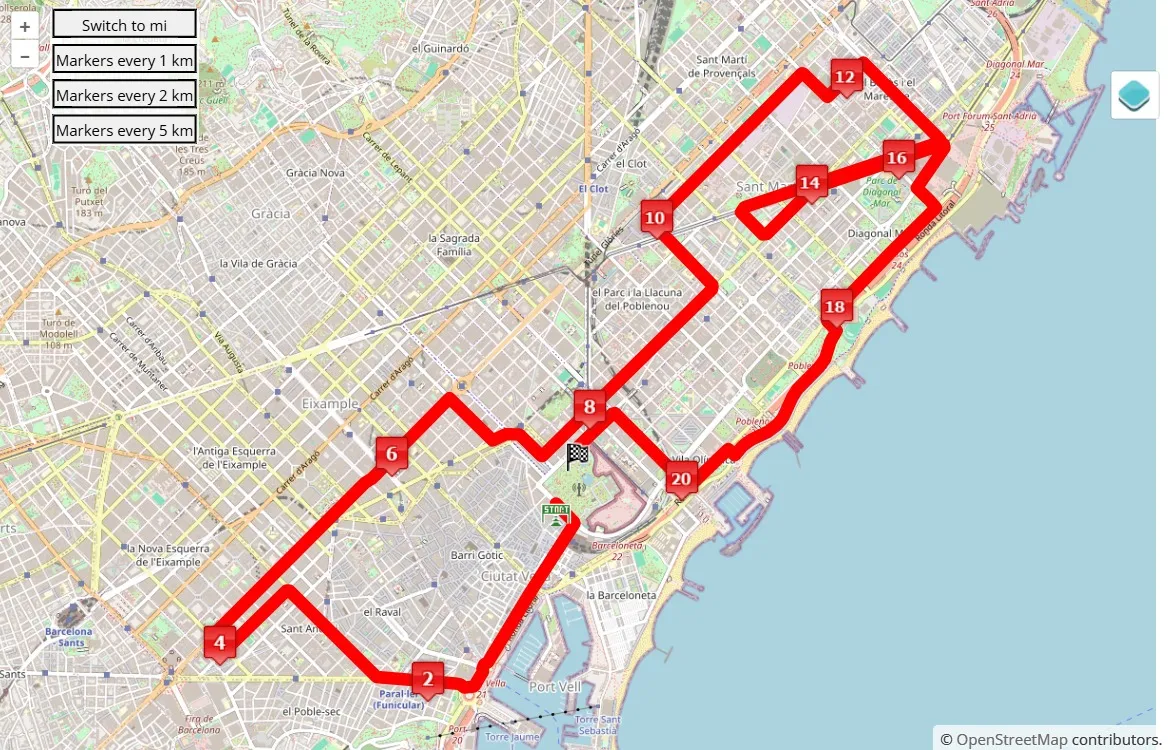 race course map eDreams Mitja Marató Barcelona by Brooks 2025