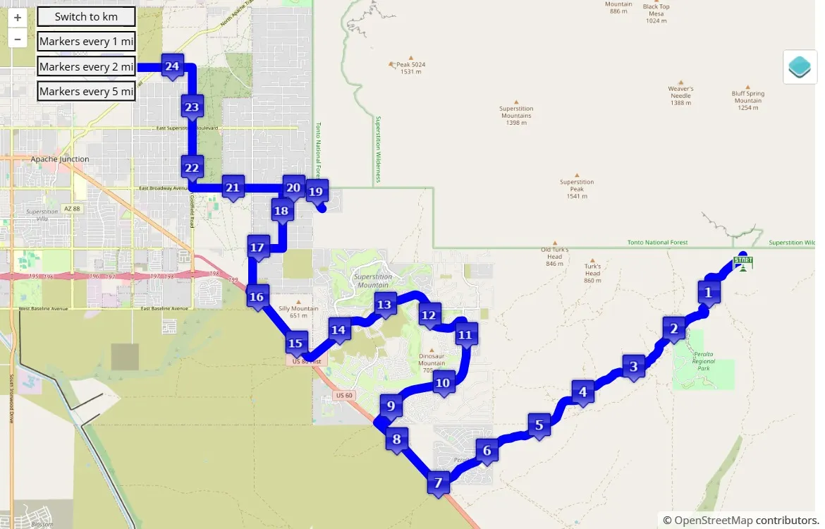 race course map The Lost Dutchman Marathon 2025