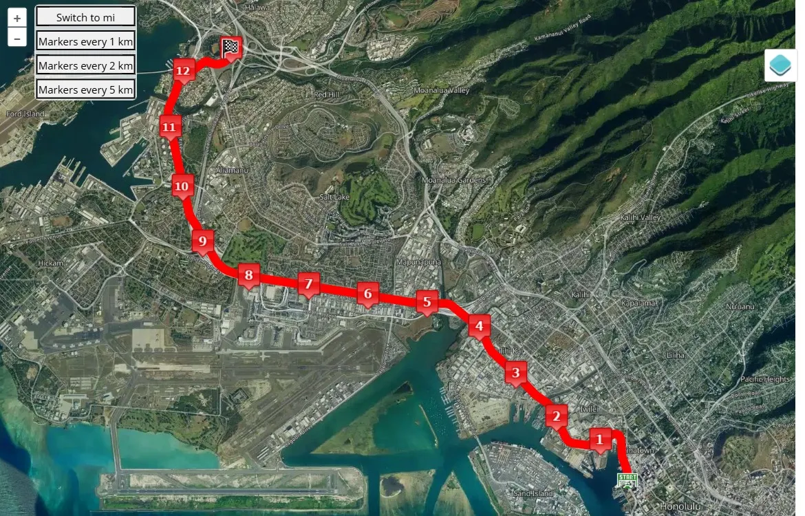 race course map Great Aloha Run 2025