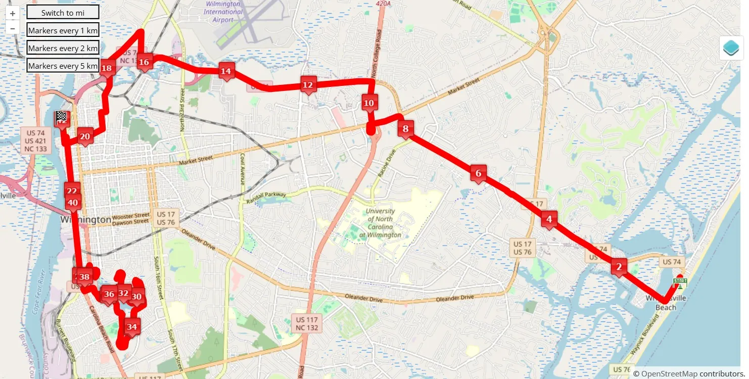 race course map Novant Health Wilmington Marathon 2025