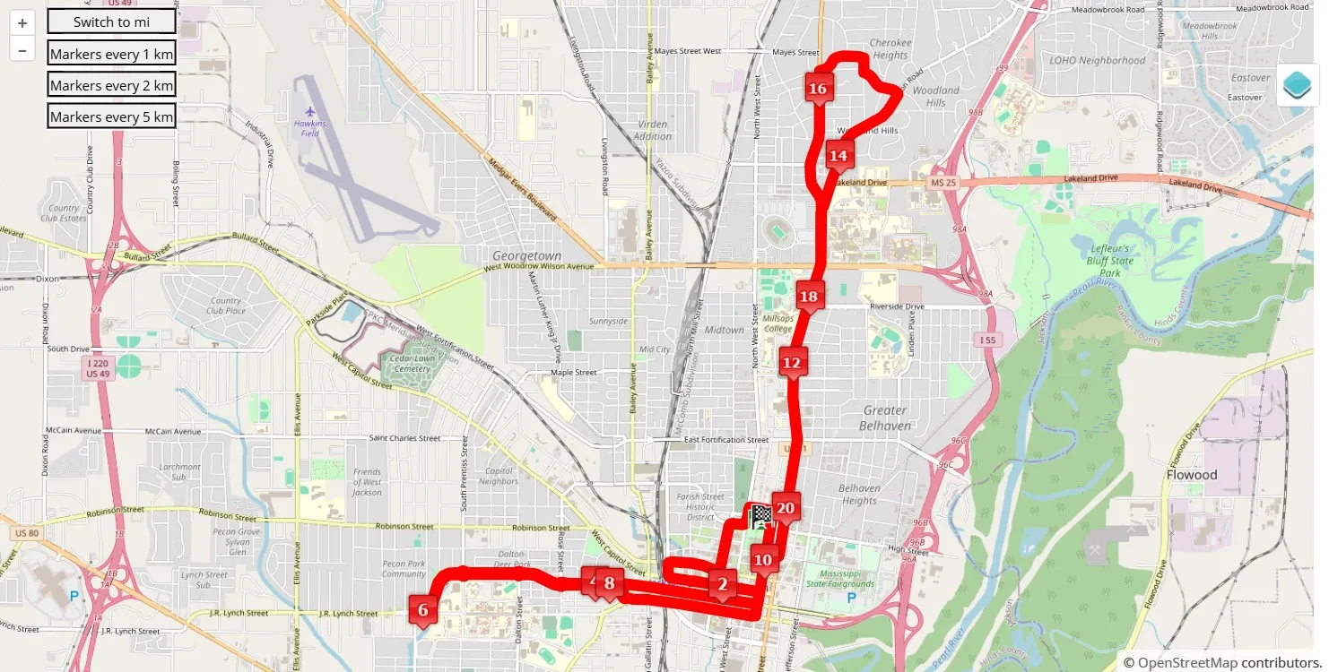 race course map Mississippi Blues Marathon 2025