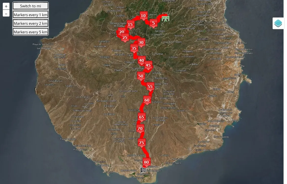 The North Face Transgrancanaria 2025, 81.8 km race course map