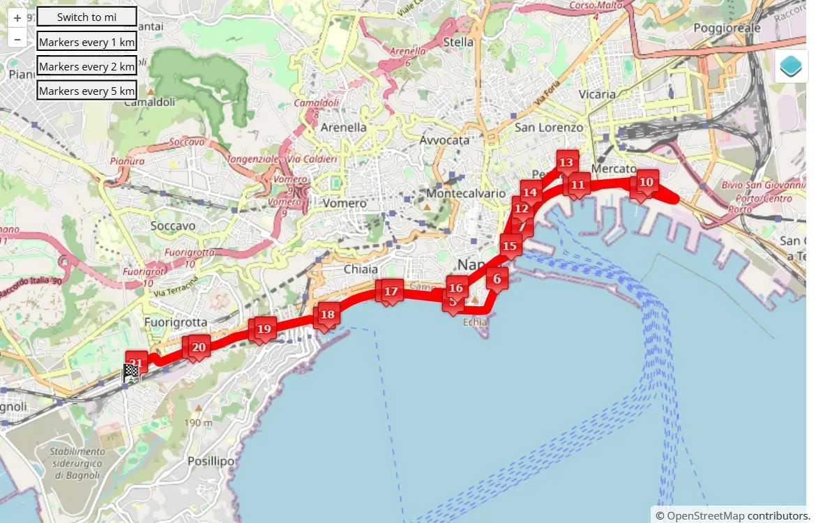 race course map Napoli City Half Marathon 2025