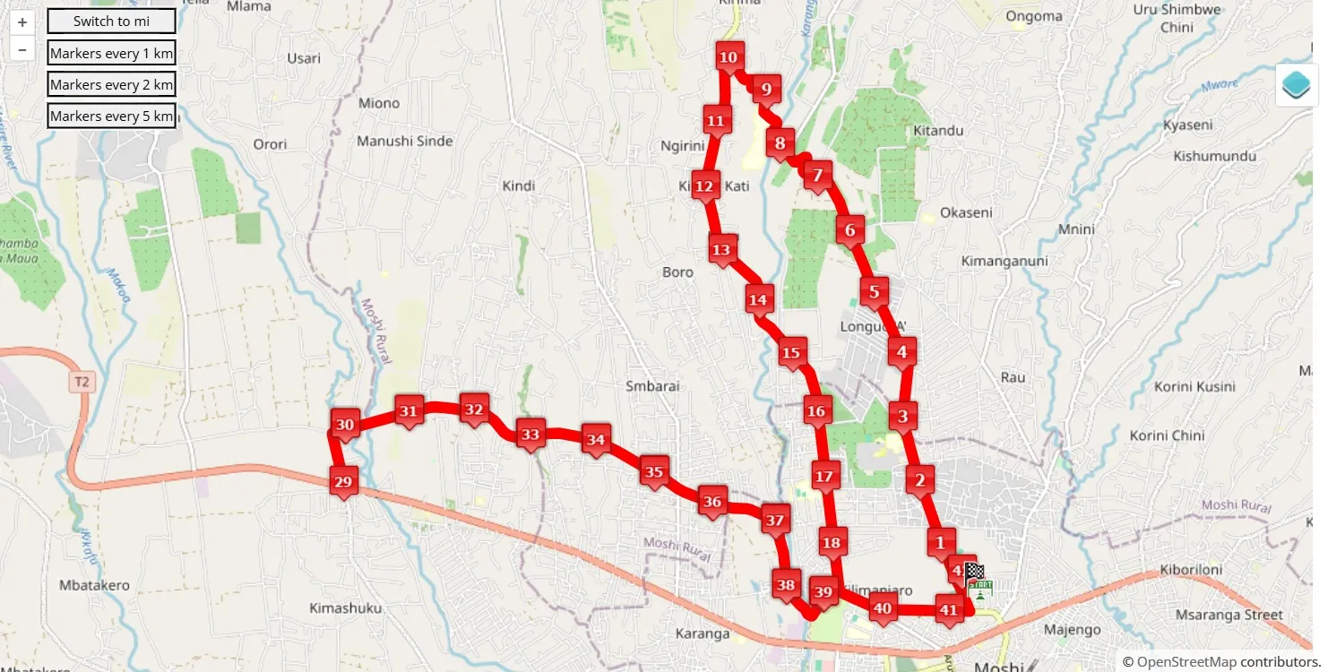 race course map Kilimanjaro International Marathon 2025