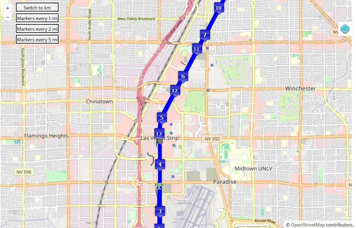 race course map Rock 'n' Roll Las Vegas 2025