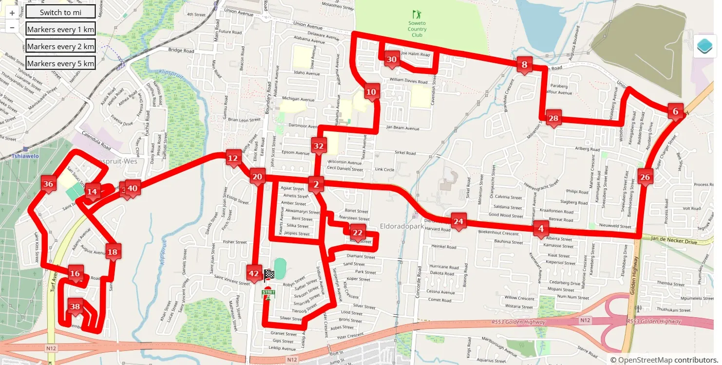 Township Marathon 2025, 42.195 km race course map