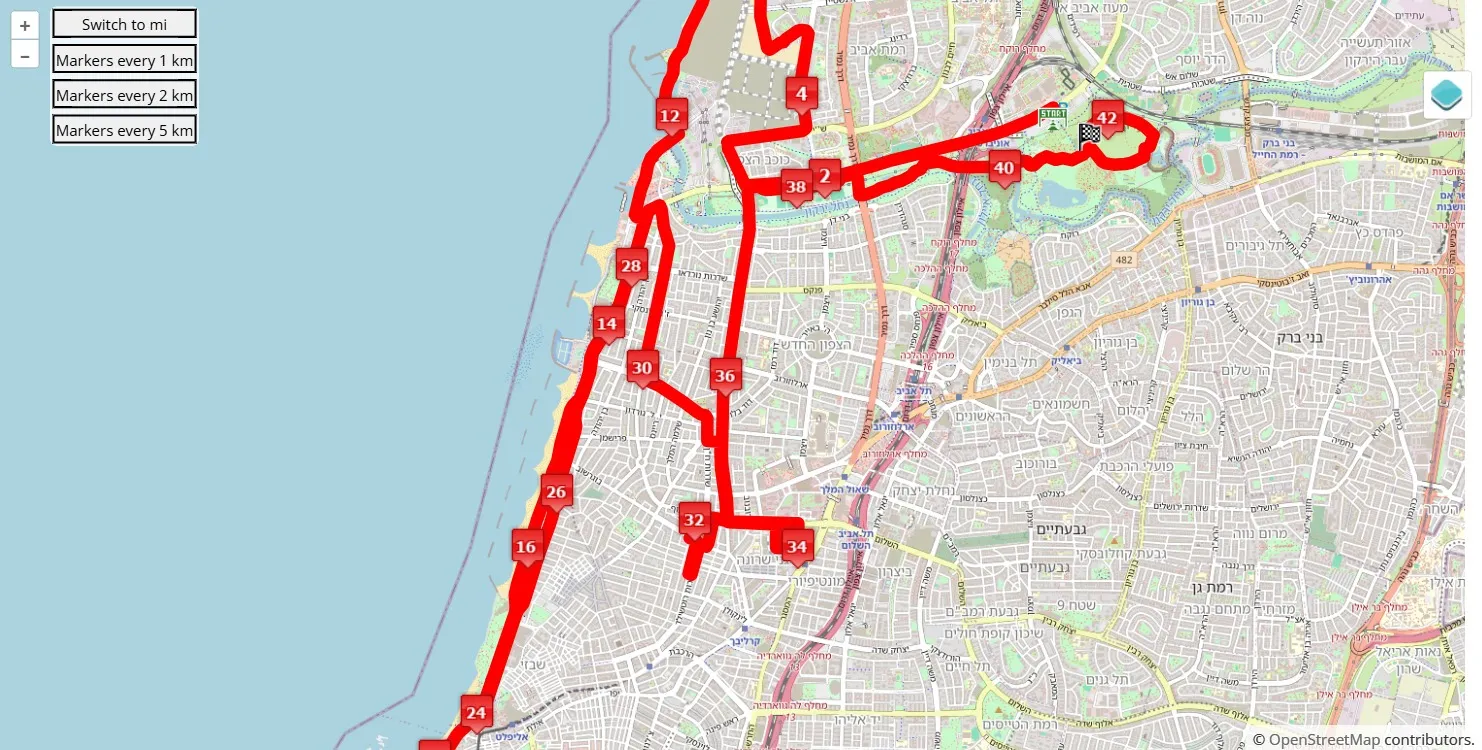 Tel Aviv Bank Leumi Marathon 2025, 42.195 km race course map