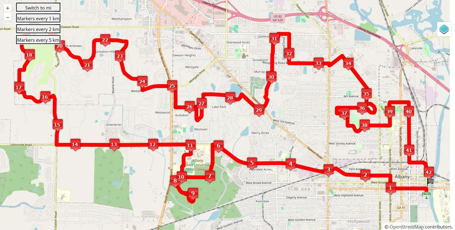 race course map Albany Combos Marathon 2025