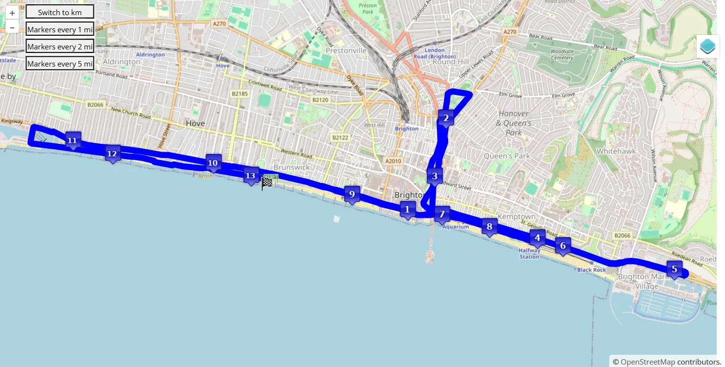 race course map Brighton Half Marathon 2025