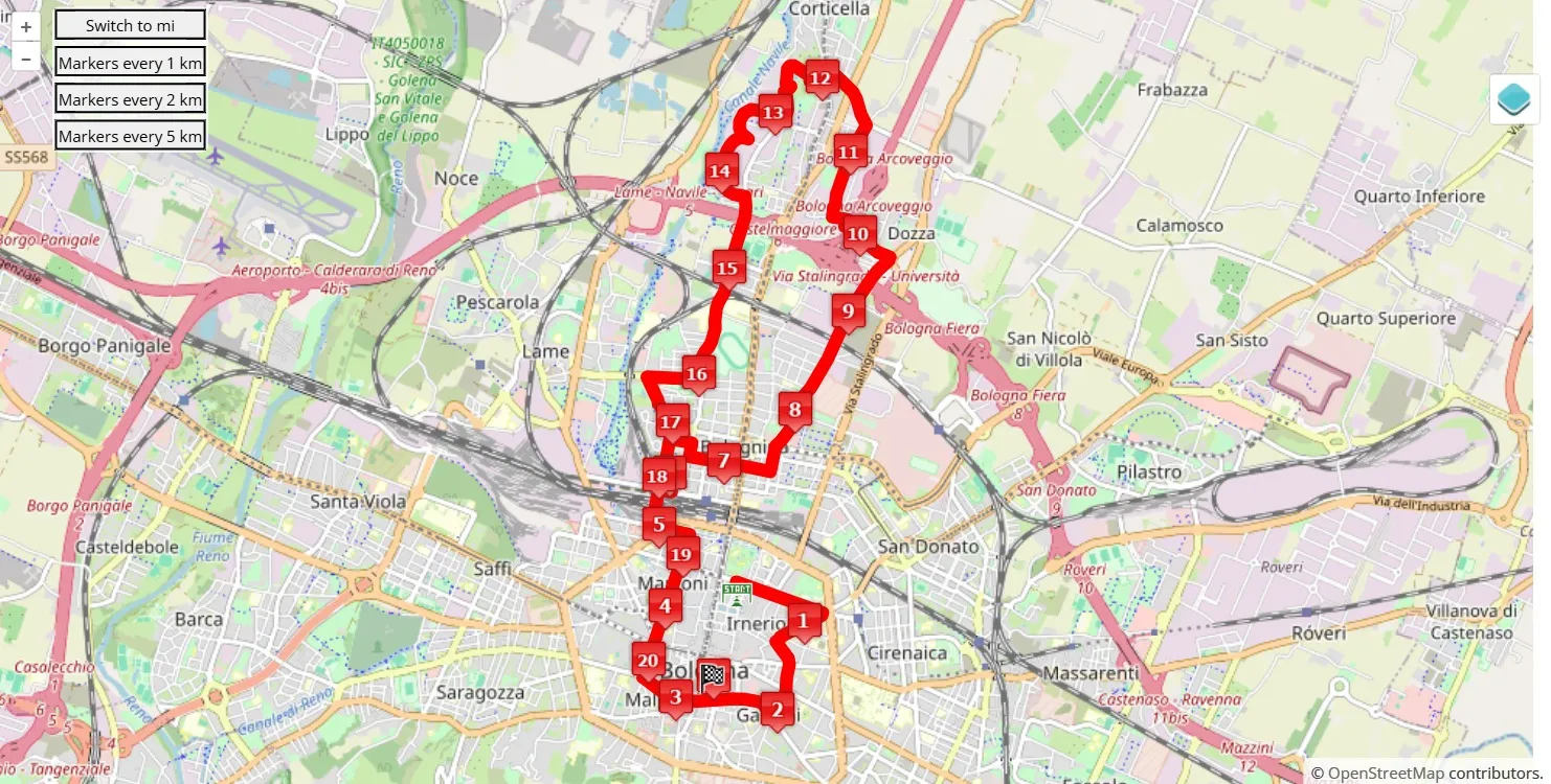 Termal Bologna Marathon 2025, 21.0975 km race course map