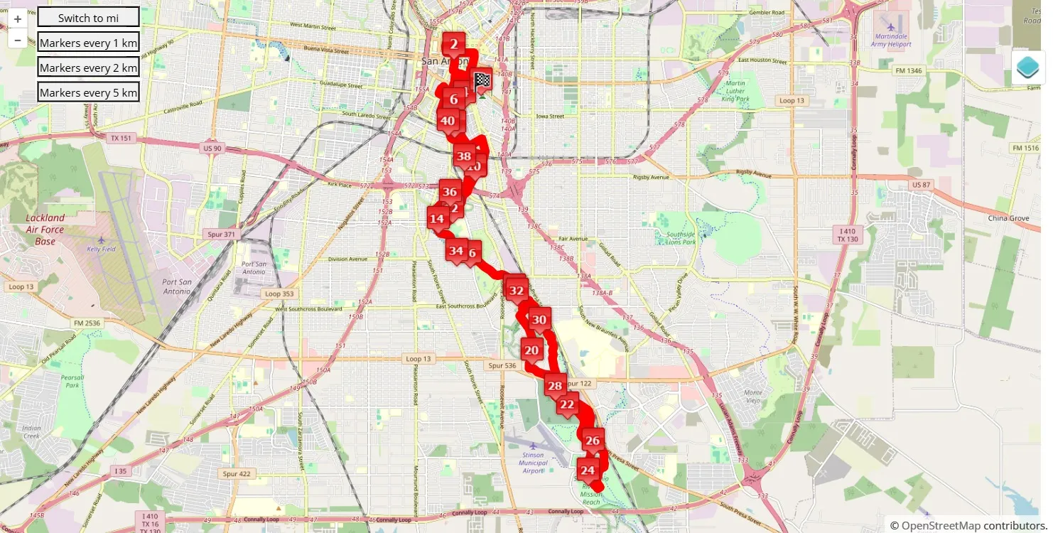 Run The Alamo 2025, 42.195 km race course map