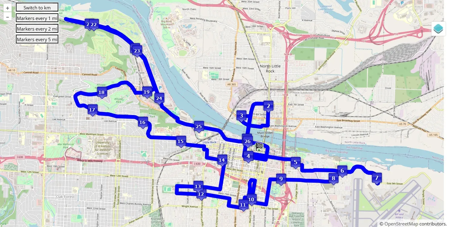 Little Rock Marathon 2025, 42.195 km race course map