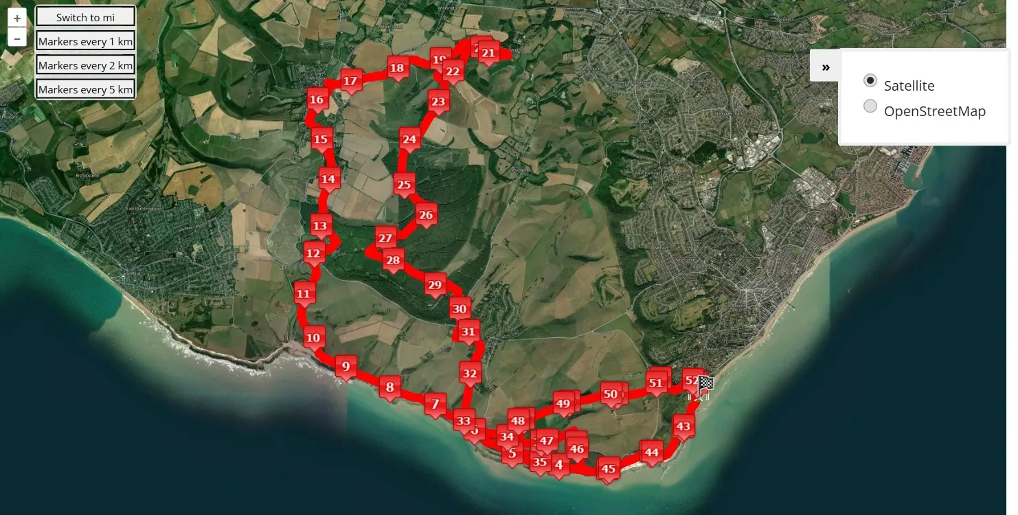 Endurancelife Sussex 2025, 52 km race course map