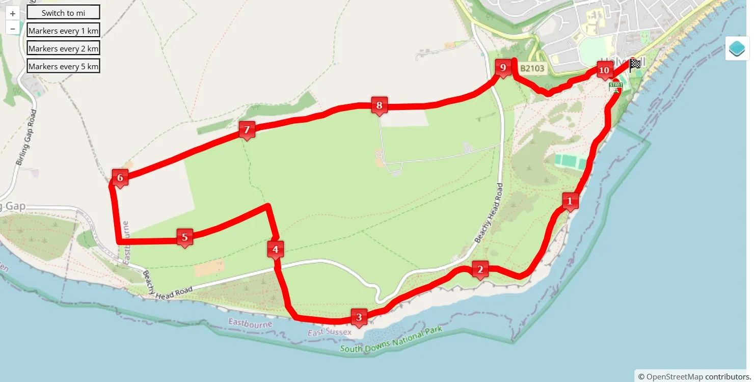 Endurancelife Sussex 2025, 10 km race course map