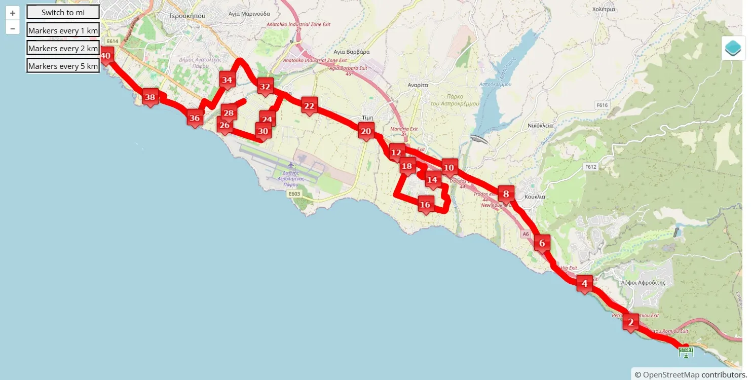 race course map Logicom Cyprus Marathon 2025