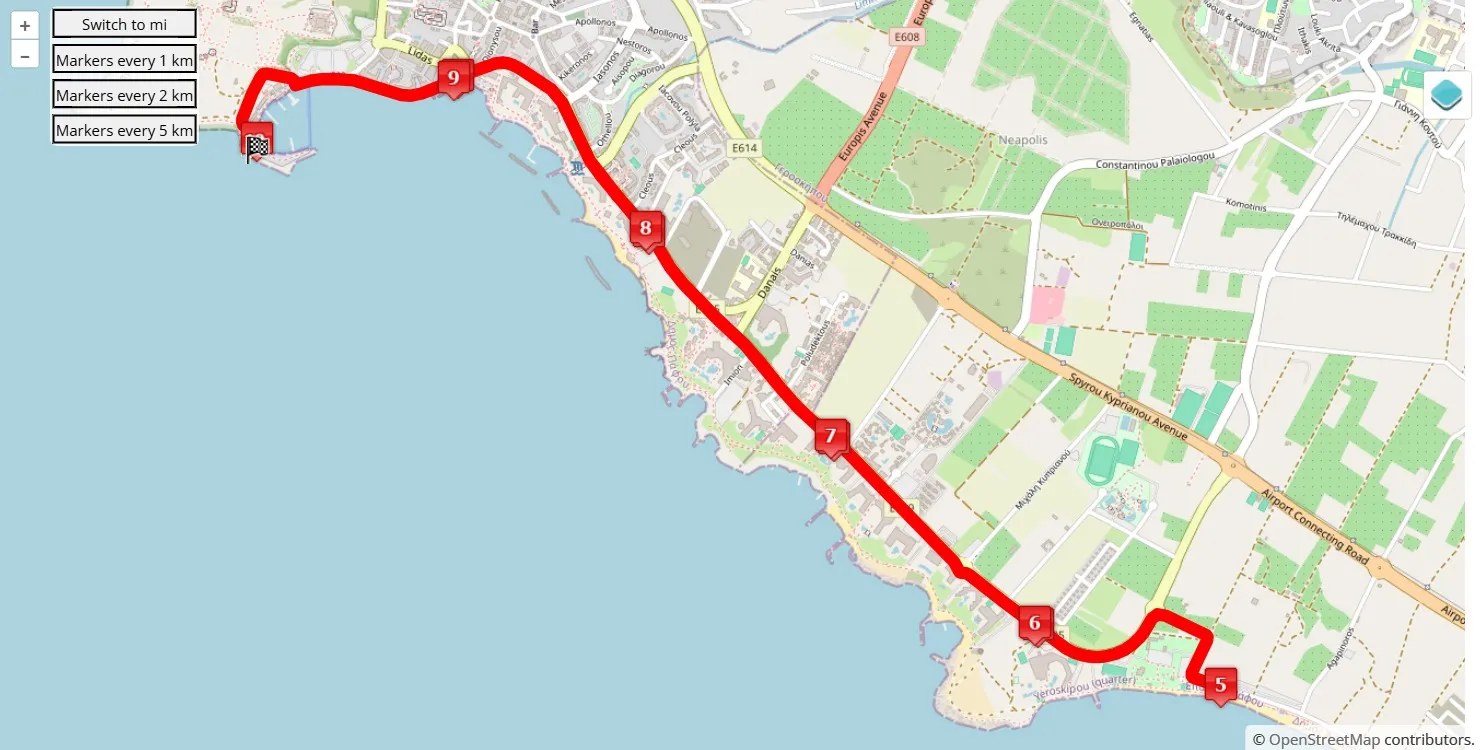 Logicom Cyprus Marathon 2025, 10 km race course map