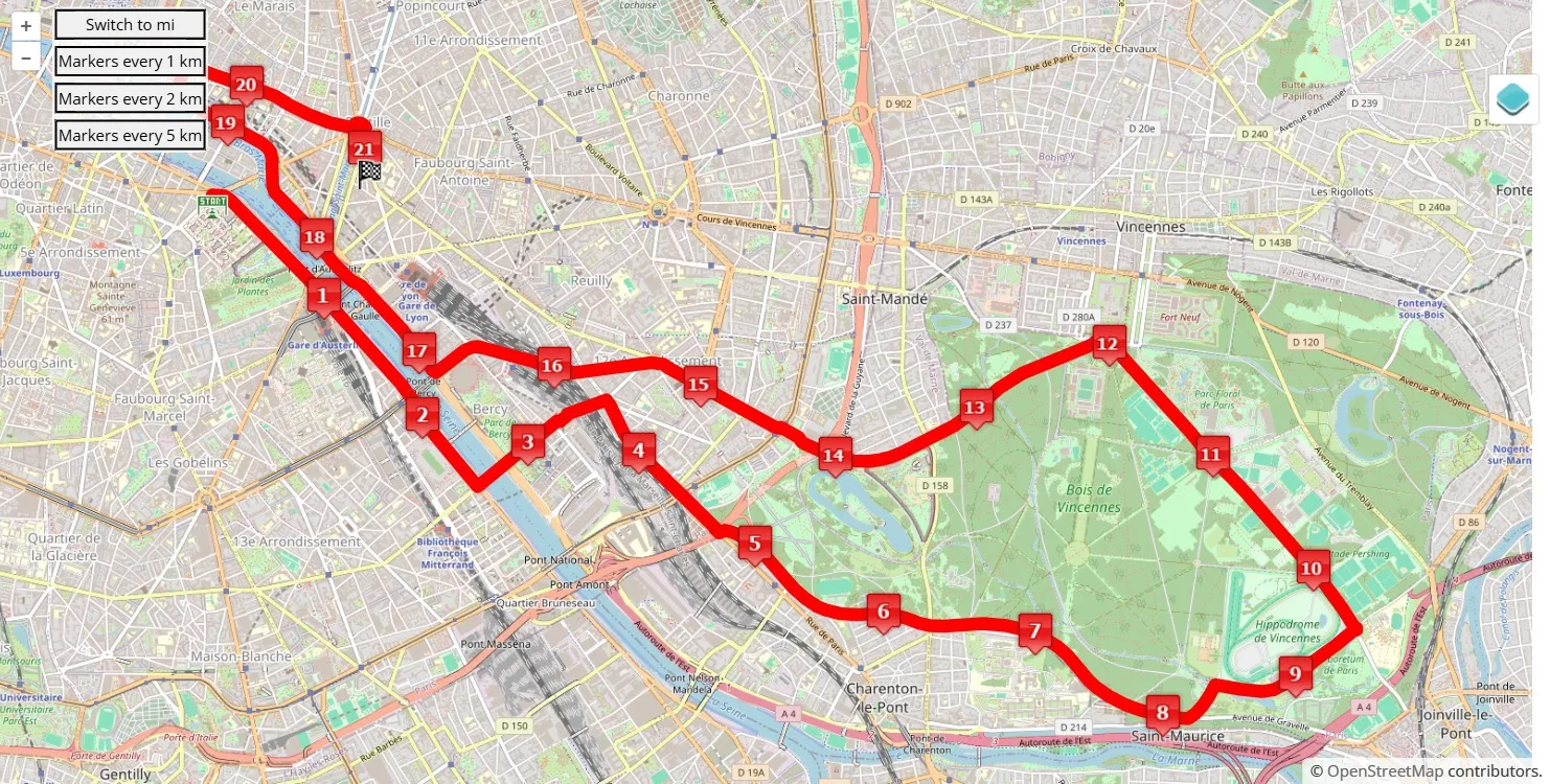 race course map Harmonie Mutuelle Semi de Paris 2025