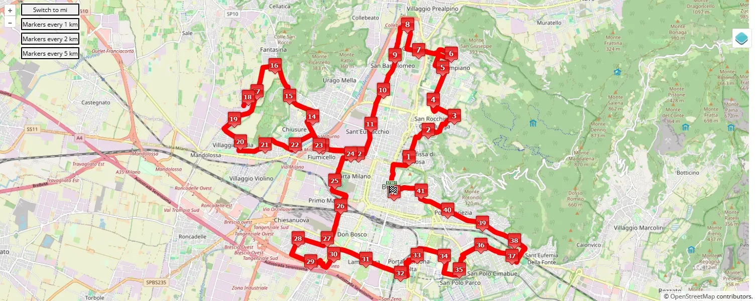 Brescia Art Marathon 2025, 42.195 km race course map