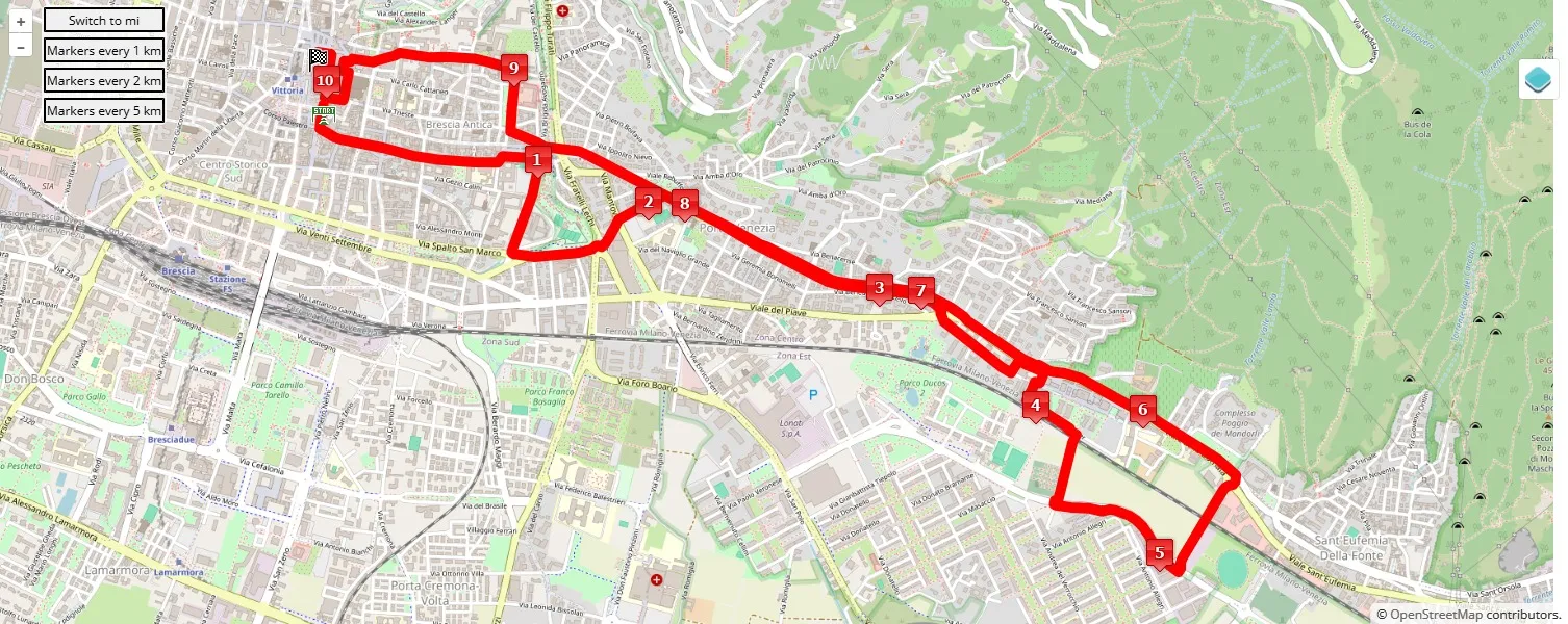 Brescia Art Marathon 2025, 10 km race course map