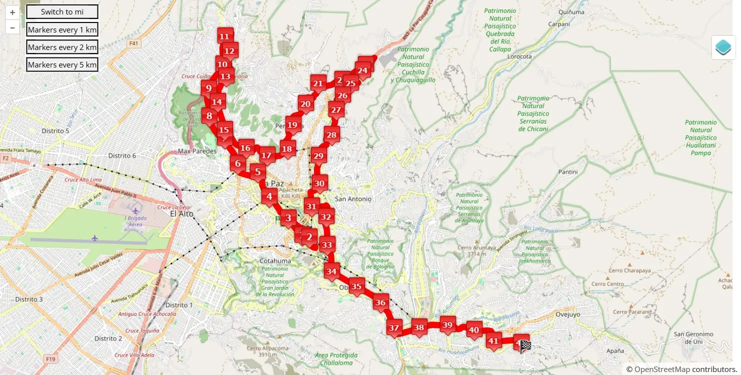 Maratón de La Paz 2025, 42.195 km race course map