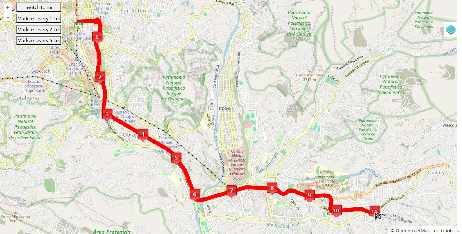 Maratón de La Paz 2025, 10 km race course map