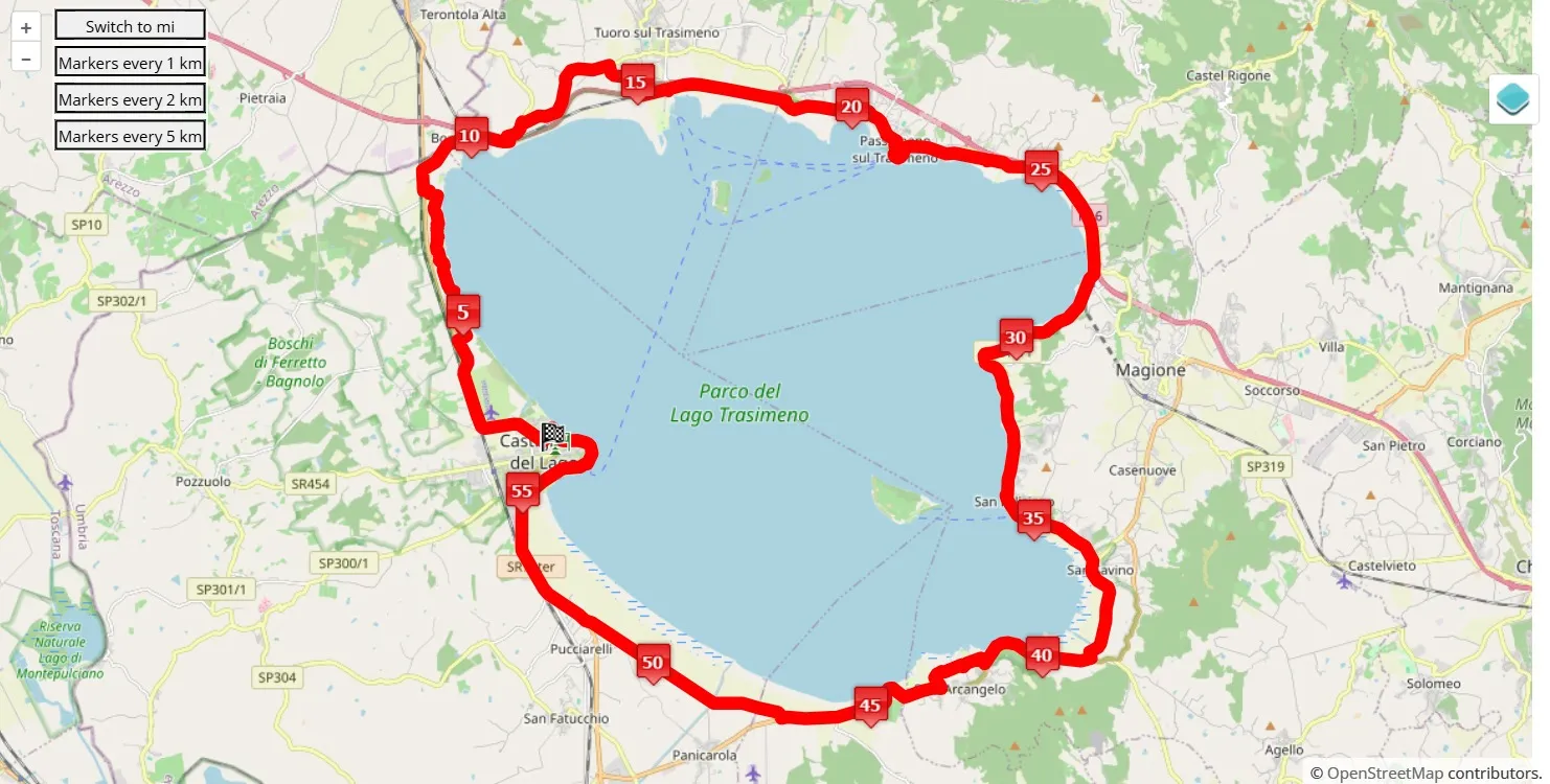 Strasimeno 2025, 58 km race course map