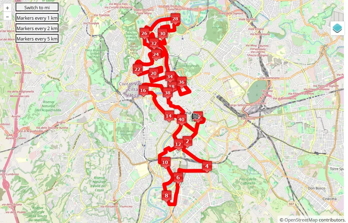 mappa percorso di gara Run Rome The Marathon 2025