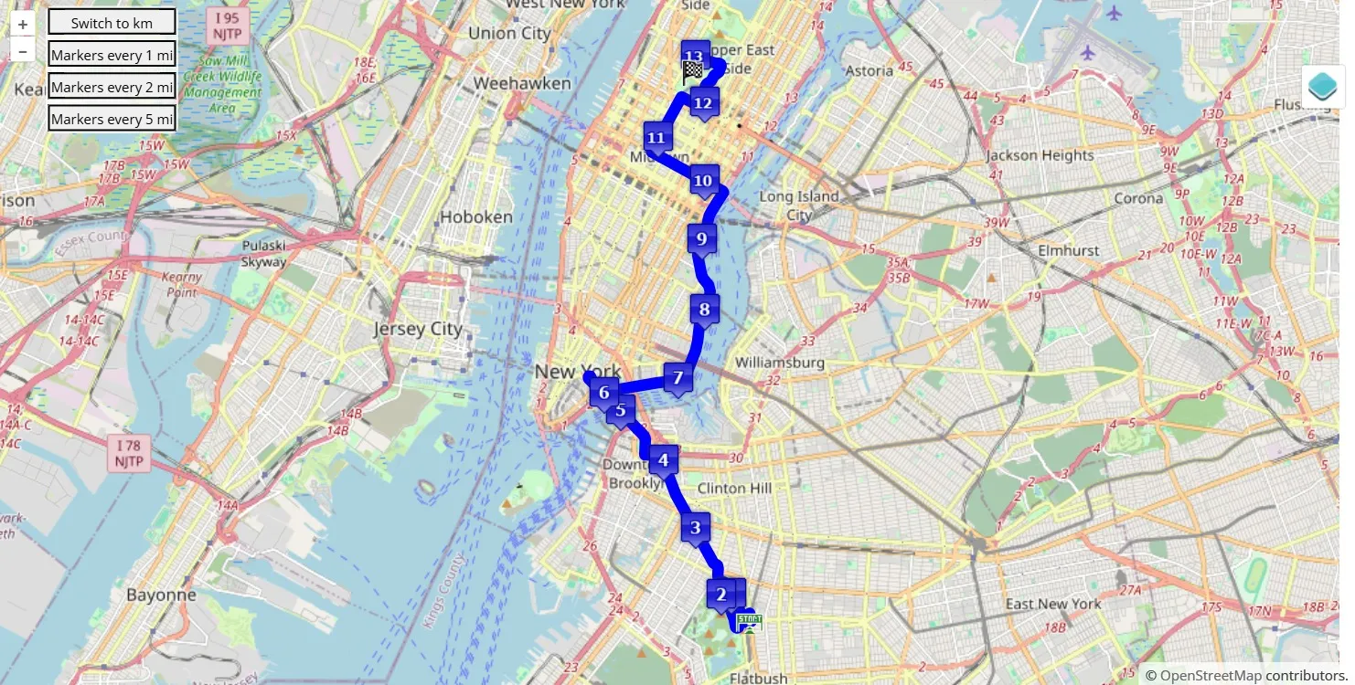 United Airlines NYC Half 2025, mappa percorso gara 21.0975 km