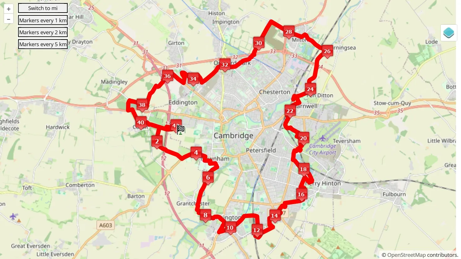 race course map Cambridge Boundary Run 2025