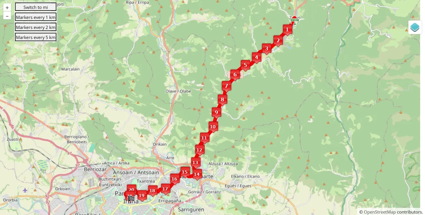 race course map Zubiri 21K Pamplona 2025