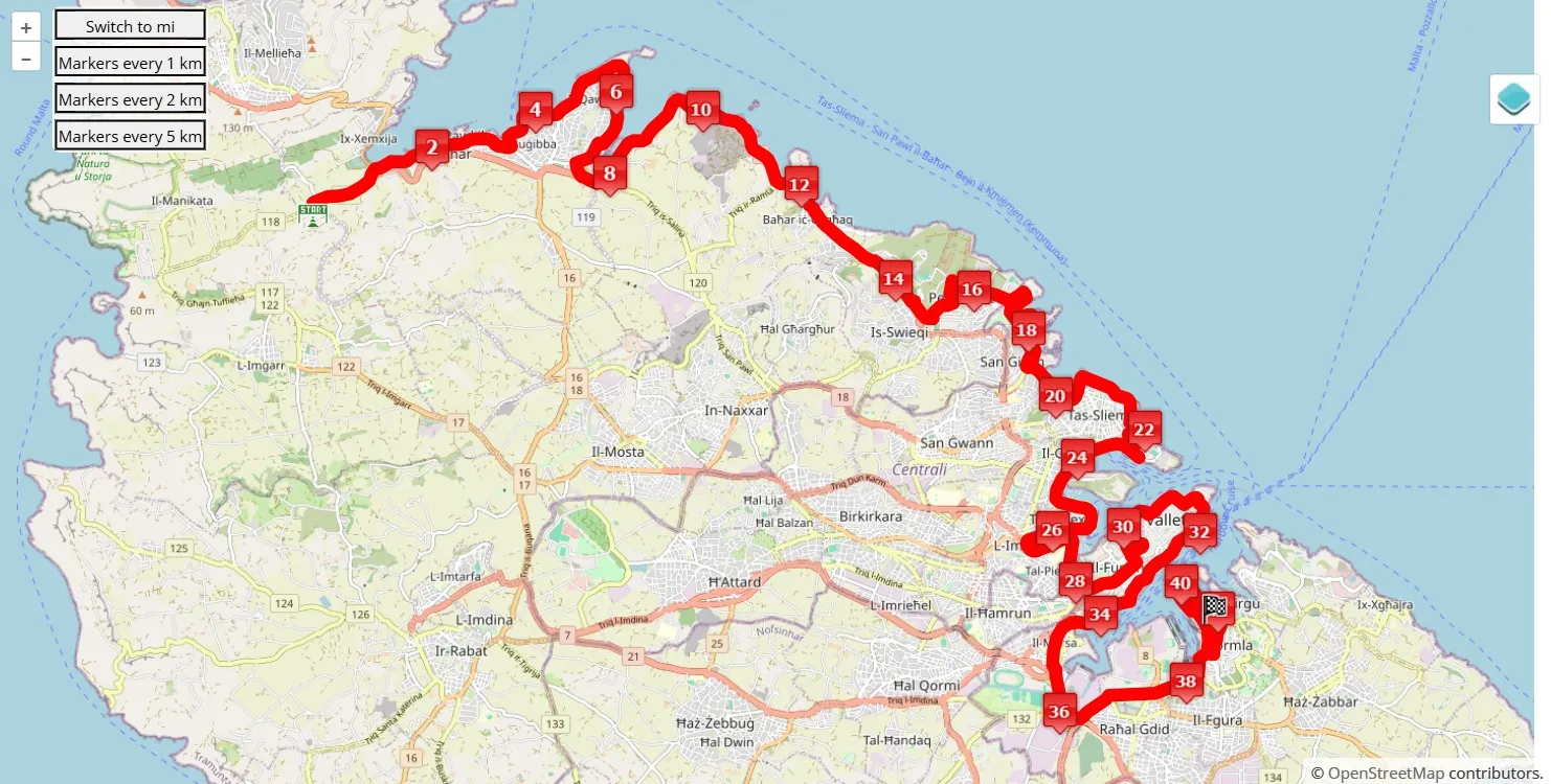 race course map La Valette Marathon 2025