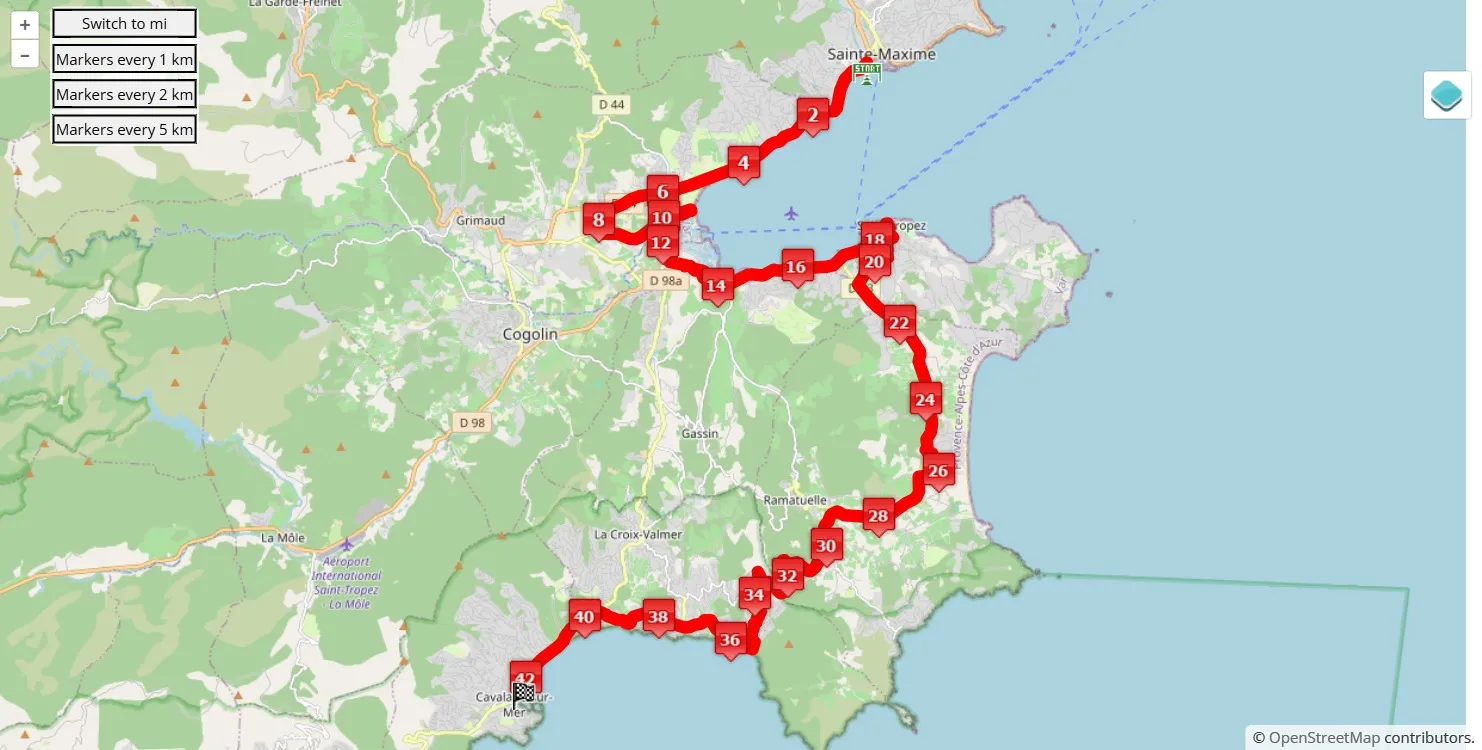 race course map Marathon du Golfe de Saint-Tropez 2025