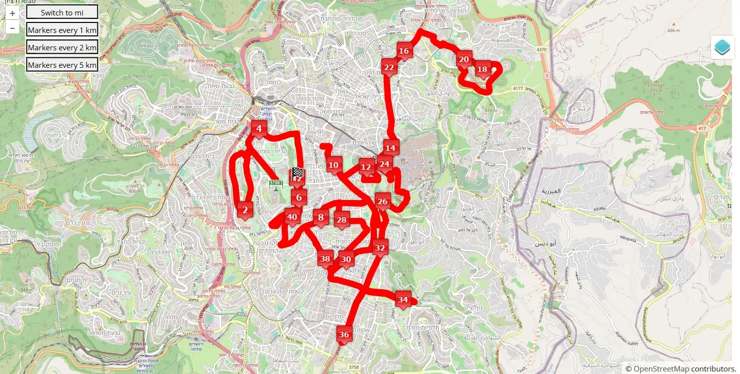 Jerusalem Marathon 2025, 42.195 km race course map