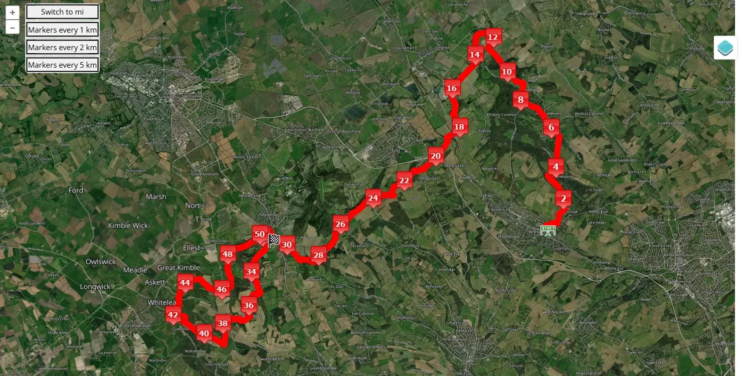 race course map Chiltern Ridge Classic 50K 2025