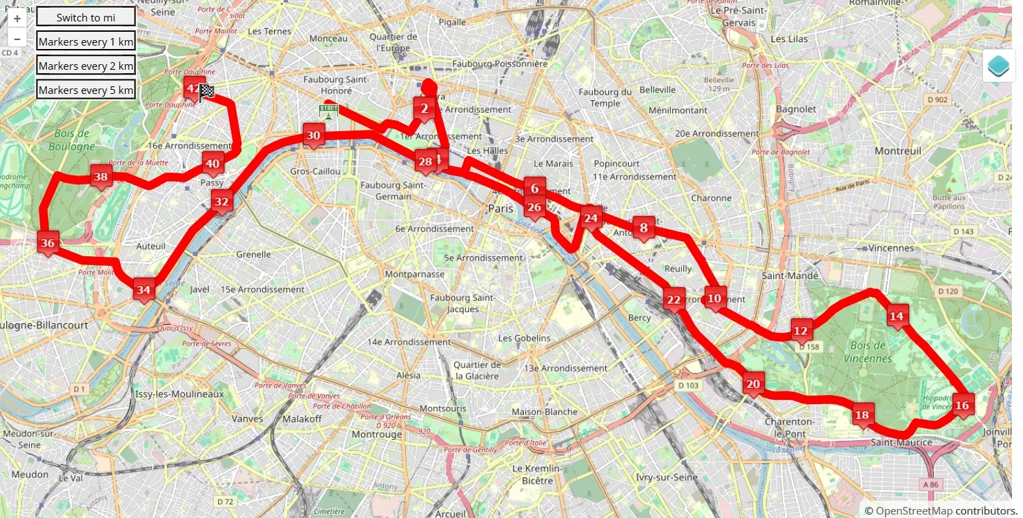 race course map Schneider Electric Marathon de Paris 2025