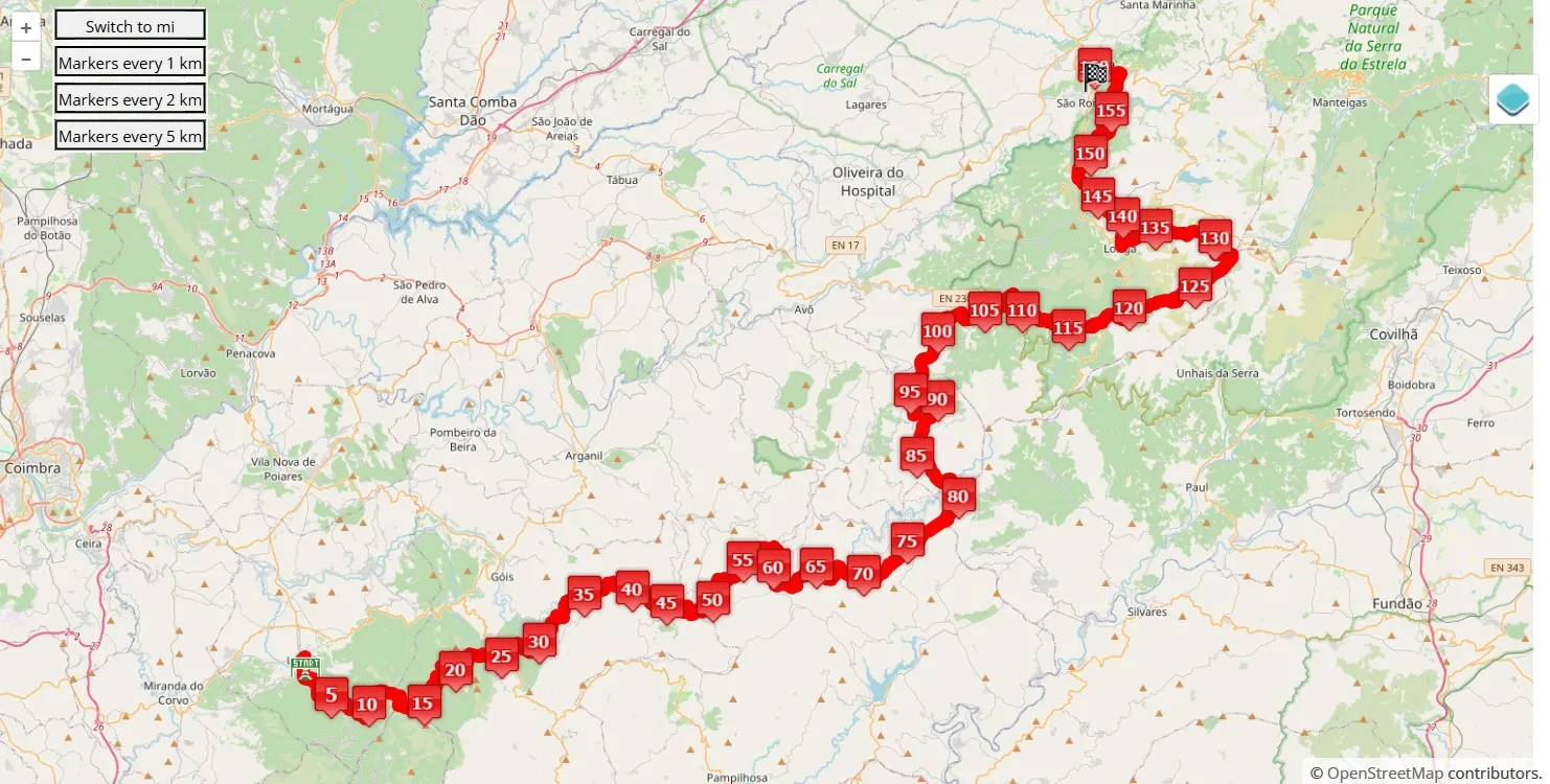 14th Oh Meu Deus, 160 km race course map